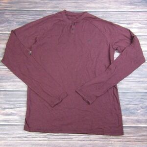 Veece Mens Medium Maroon Red Long Sleeve Henley Tee T Shirt